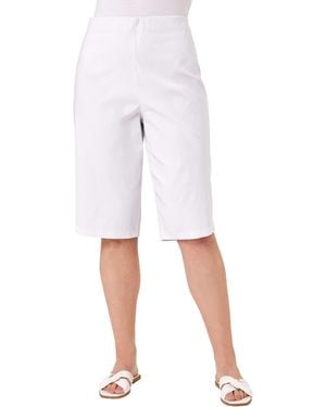 Roman Curve Knee Length Elastic Waist Stretch Shorts - White