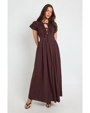 Boohoo Cotton Poplin Ruched Tie Waist Detail Maxi Dress - Purple