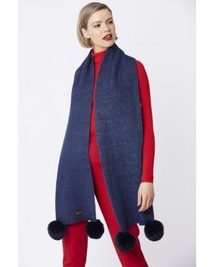 Jayley Faux Fur Scarf With Pom Poms - Red