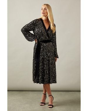 Wallis Petite Sequin Contrast Velvet Midi Dress - Grey