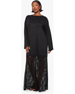 Boohoo Plus Long Sleeve Lace T-Shirt Dress - Black