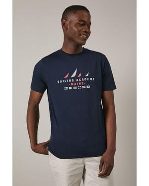 MAINE Sailing Academy Print T-Shirt Cotton - Blue