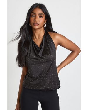Boohoo Hotfix Slinky Halterneck Cowl Top - Black