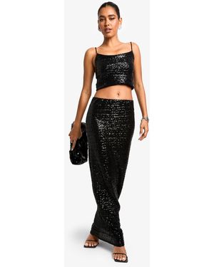 Boohoo Sequin Maxi Skirt - Black