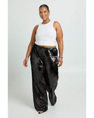 Boohoo Plus Low Rise Drawcord Waistband Sequin Trouser - Black