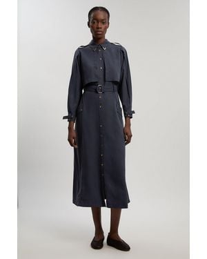 Karen Millen Cupro Utility Twill Woven Shirt Dress With Belt Detail - Blue