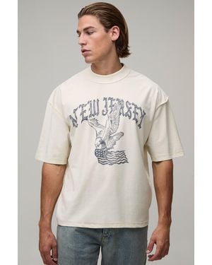 BoohooMAN Oversized Boxy Exposed Seam New Jersey Print T-Shirt Cotton - Natural