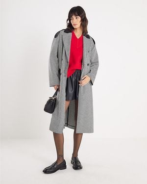 River Island Trench Coat Dogtooth Print Tailored - Black