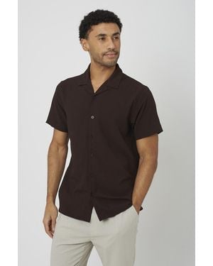 Brave Soul Textured Revere Collar Short Sleeve Shirt - Black