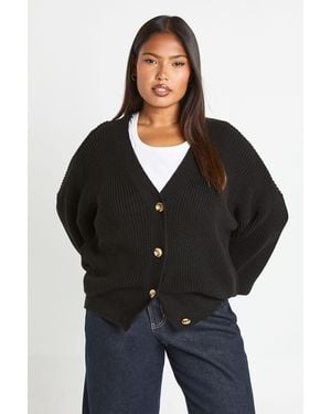 Boohoo Plus Balloon Sleeve Button Through Rib Cardigan - Black