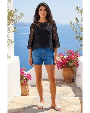 D.u.s.k Floral Crochet Top - Black