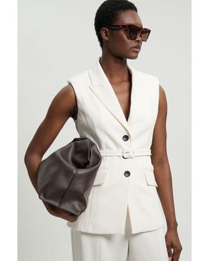 Karen Millen Petite Tailored Structured Crepe Belted Sleeveless Blazer - White