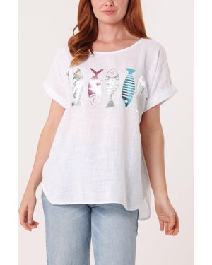 Blue Vanilla Fish Iridescent Print Top - White