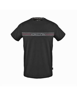 Aquascutum Chest Stripe Logo T-Shirt Cotton - Black