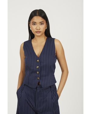 Brave Soul Tailored Pinstripe Waistcoat - Blue