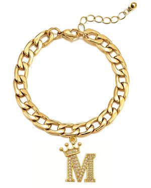 The Jewellery Stockroom Plated Crystal Letter Charm Curb Bracelet - Metallic