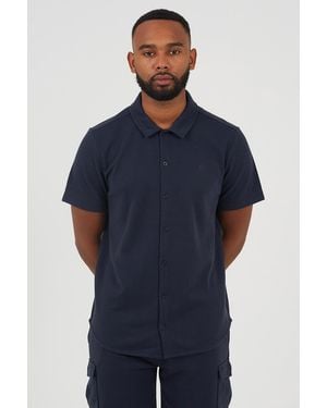 Brave Soul Textured Short Sleeve Shirt - Blue