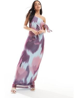 Vero Moda Mesh Asymmetric Off Shoulder Maxi Dress - Purple