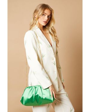 Oasis Liora Satin Ruched Large Clutch Bag - Green