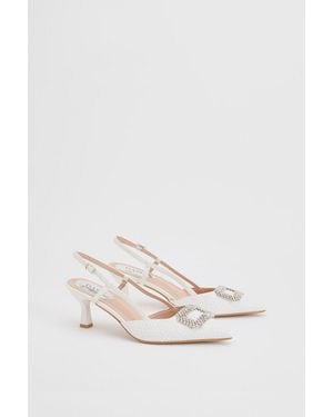 Oasis Layla Faux Leather Woven Embellished Square Trim Point Kitten Heel Court Shoes - Natural
