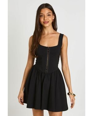 Boohoo Bengaline Hook And Eye Skater Dress - Black