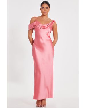 Quiz Satin Drop Shoulder Maxi Dress - Pink