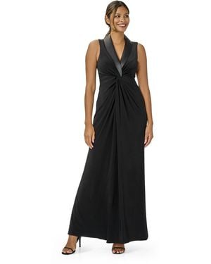 Adrianna Papell Jersey Tuxedo Gown - Black