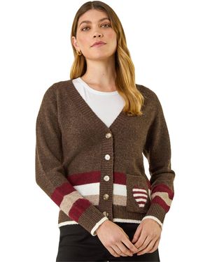 Roman Striped Heart Knit Cardigan - Brown