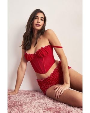 Nasty Gal Glitter Rose Trim Corset Frill Short Lingerie Set - Red
