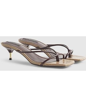 River Island Mule Sandals Strap Toe Thong Heeled Shoes Pu - White