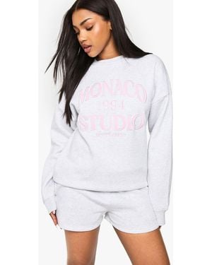 Boohoo Monaco Slogan Oversized Sweatshirt Short Tracksuit - White