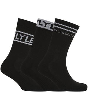 Lyle & Scott And 3 Pack Lettering Crew Socks - Black