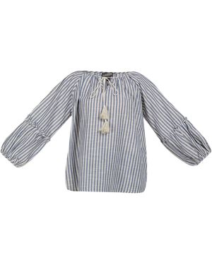 Dreimaster Blouse Dames Blauw Wit - Grijs