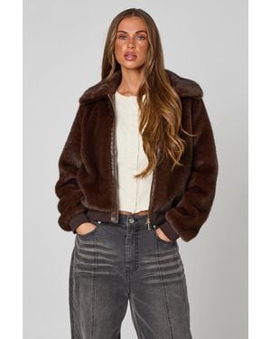 Urban Bliss Fur Bomber Jacket - Brown