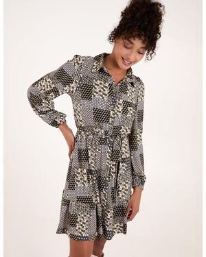 Blue Vanilla Patchwork Belted Mini Shirt Dress - Green