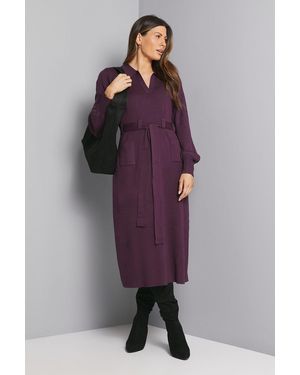 Wallis Collared Belted Midi Dress - Purple