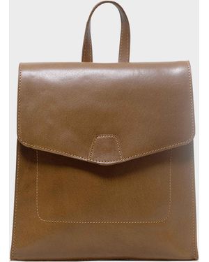 Assots London 'margaret' Tan Natural Grain Polished Leather Flap Over Backpack - Multicolour
