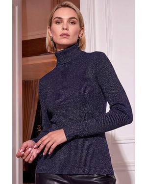 Roman Shimmer Roll Neck Knit Top - Blue