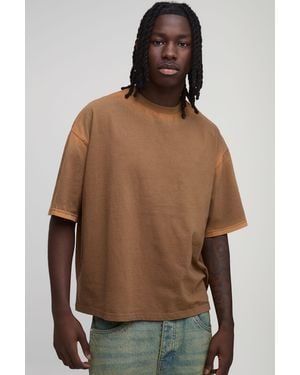 BoohooMAN Oversized Shrunken Spray Seam Wash T-Shirt - Brown
