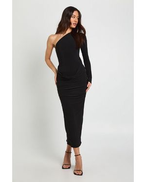 Boohoo Tall Asymmetric Drape Midaxi Dress - Black