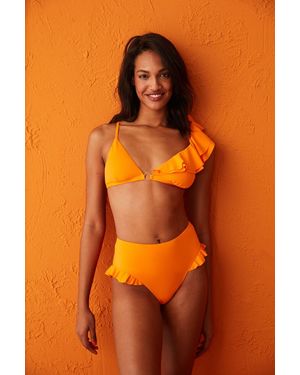 Penti Solid Triangle Bikini Top With Ruffle - Orange
