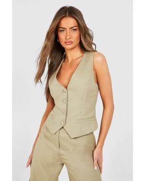 Boohoo Textured Contour Seam Waistcoat - Natural