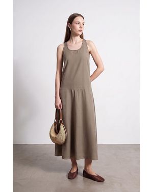 Dilvin Sleeveless Straight Maxi Dress - Green
