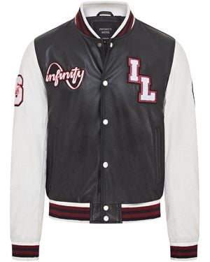 Infinity Leather Baseball Letterman Bomber Jacket - Black