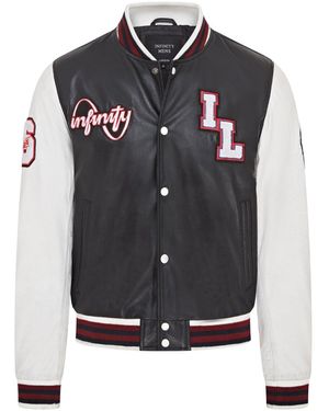 Infinity Leather Baseball Letterman Bomber Jacket - Black