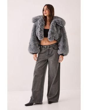 Nasty Gal Premium Tipped Natural Faux Fur Bomber - Grey