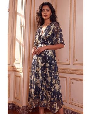 Roman Flutter Foil Twist Dress - Brown