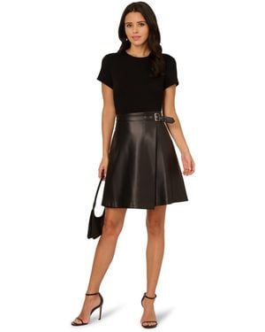 Adrianna Papell Ponte Faux Leather Dress - Black