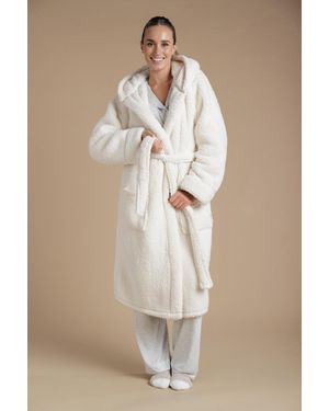 Tokyo Laundry Fluffy Hooded Dressing Gown - Natural