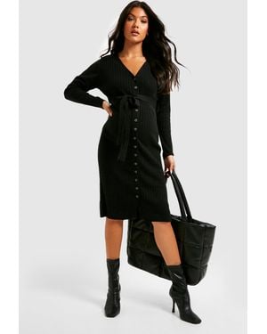 Boohoo Maternity Button Down Knitted Midi Dress - Black